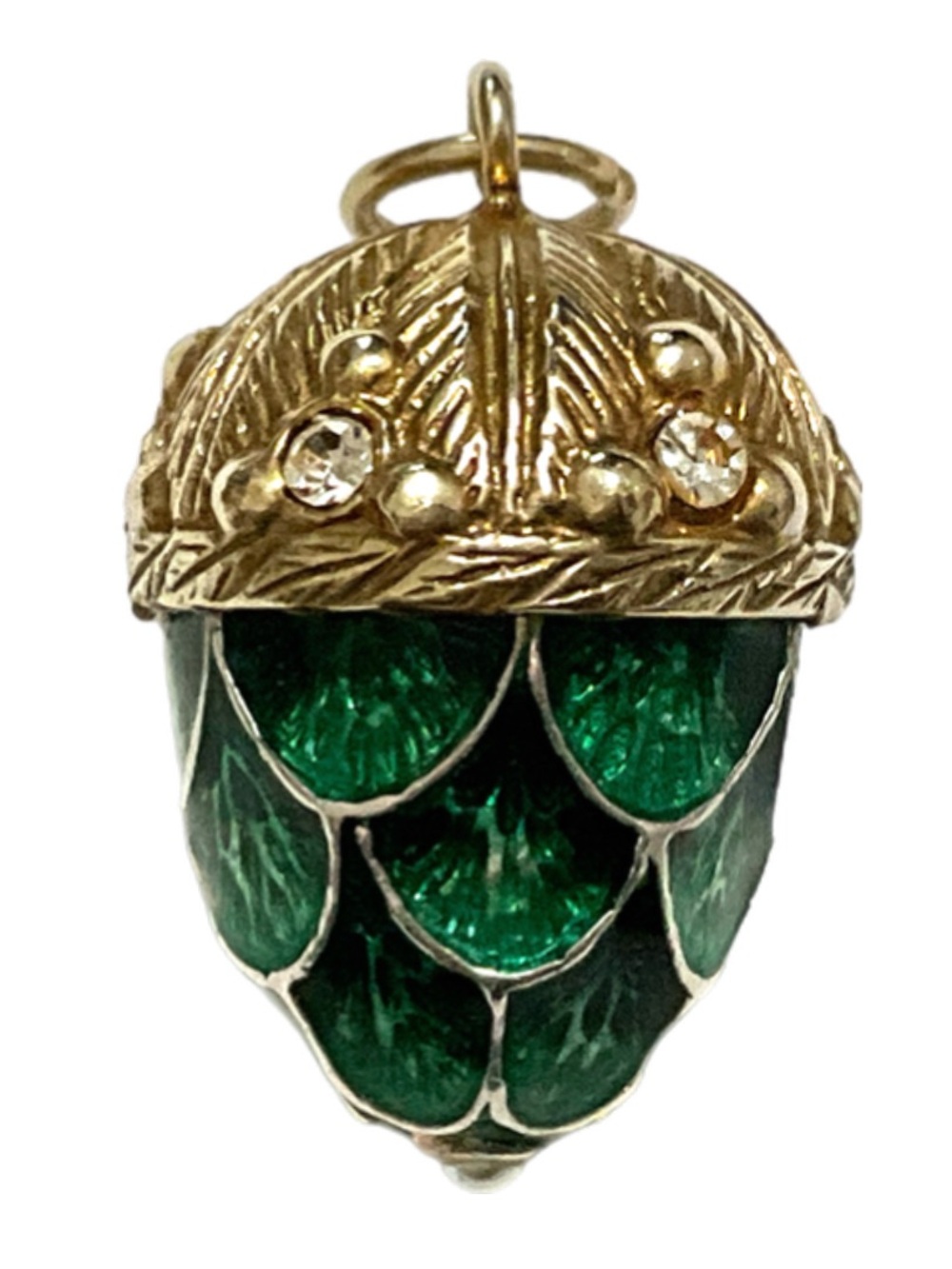 Green Enamel "Fabregé Egg" Style Acorn Pendant / Charm